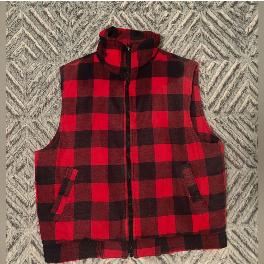 Vintage 70s Woodland 100% Cotton Red and Blue Buffalo Plaid Flannel Vest